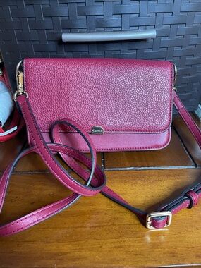 Nine West Raspberry Pebbled Leather Crossbody Bag with Gold Hardware